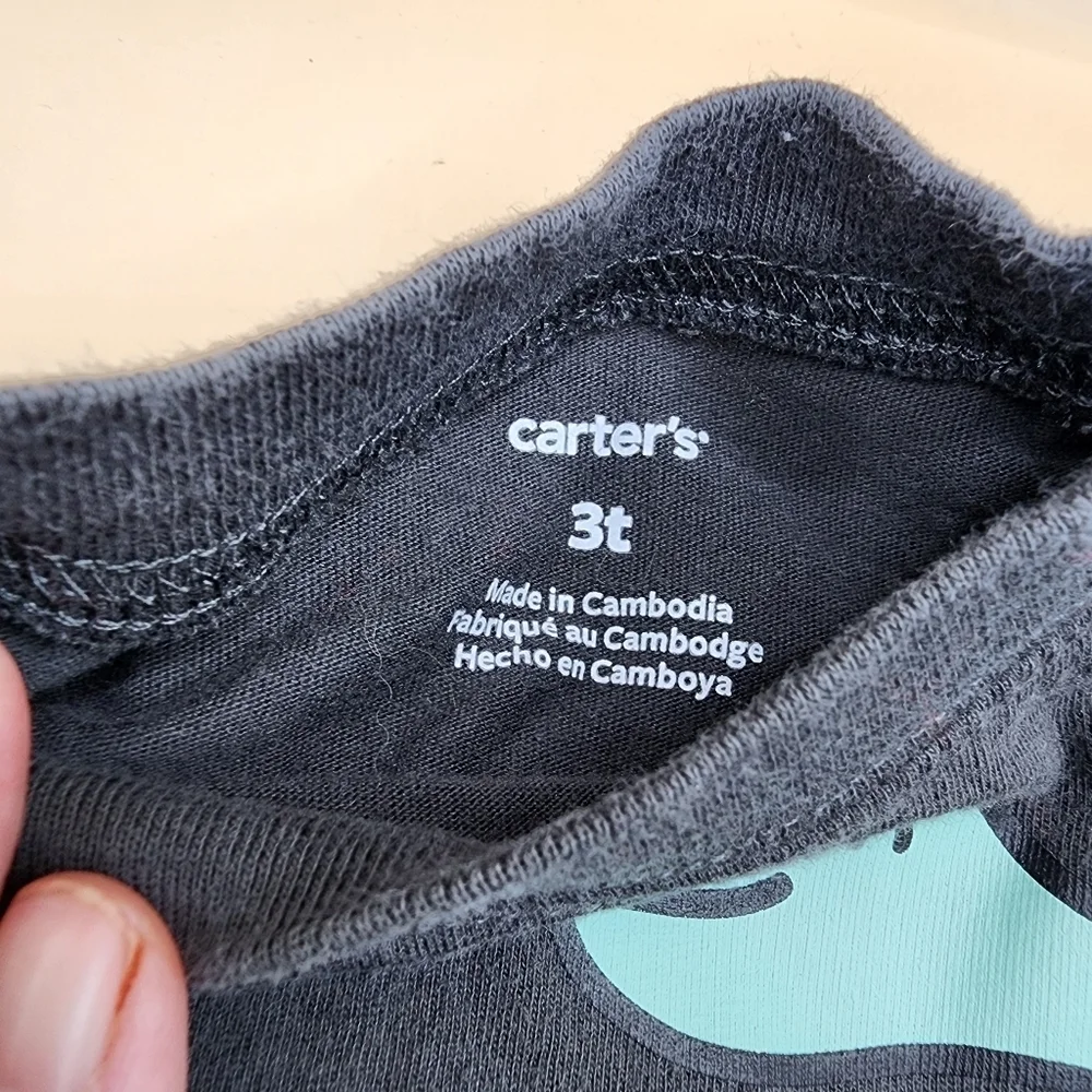 Carter's 3T Dinosaur Long Sleeve Shirts Lot Toddler Child Blue Gray